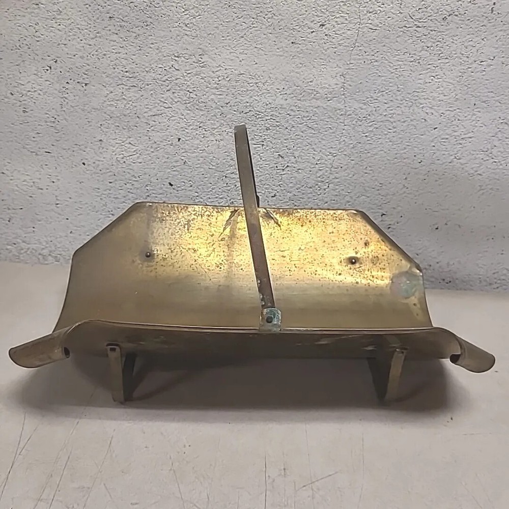 Vintage Rectangular Brass Fireplace Log Holder with Curled Corners