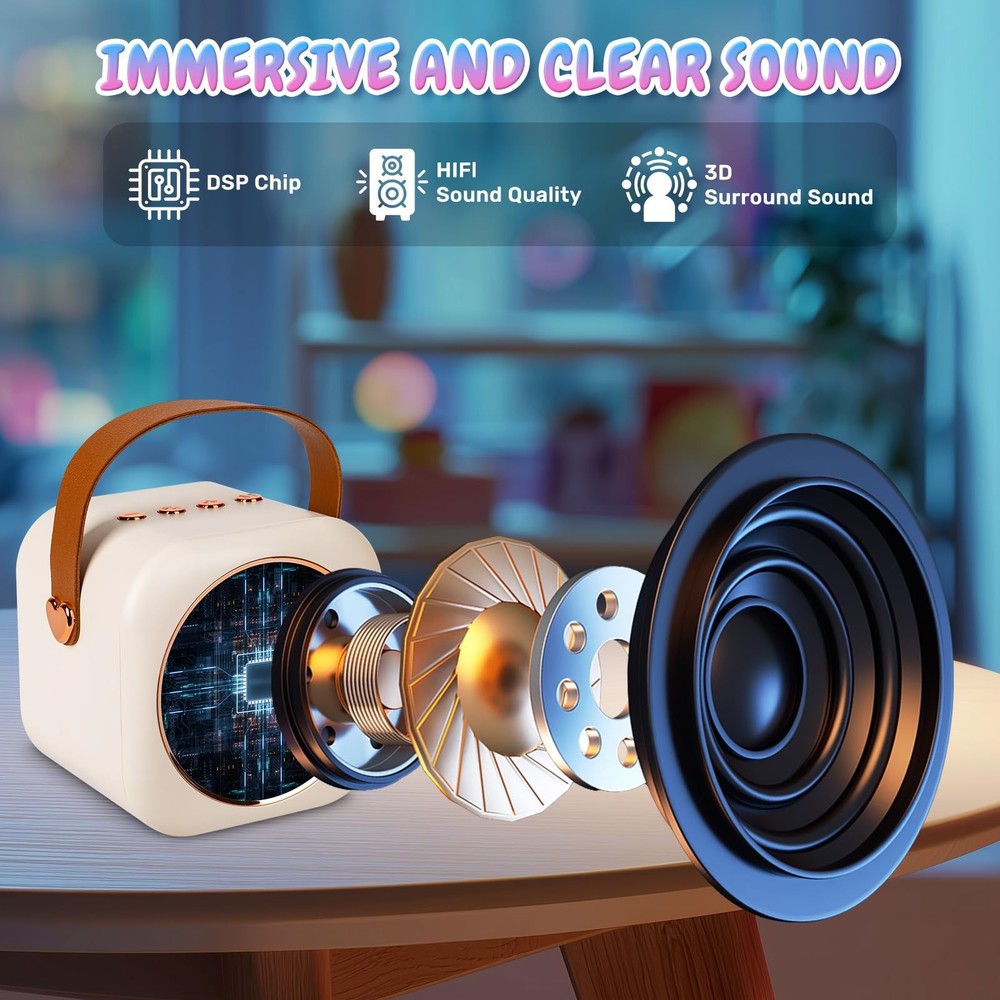 Mini Karaoke Machine with 2 Wireless Microphones, Portable Bluetooth Speaker ...