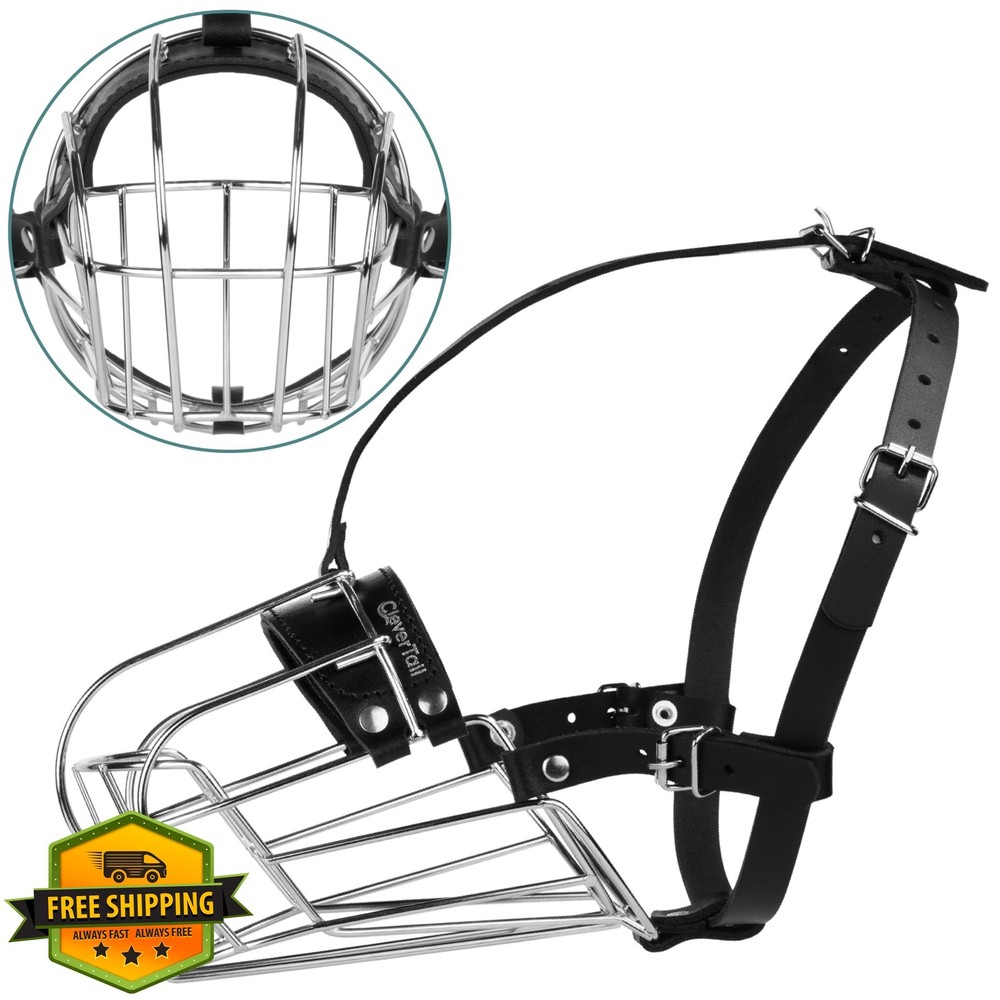 CleverTail Metal Husky Muzzle Large Adjustable Leather Straps