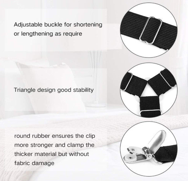 Foloda Sheet Holders, 4 pcs Adjustable Bed Sheet Straps, Fitted Sheet Holder Cli