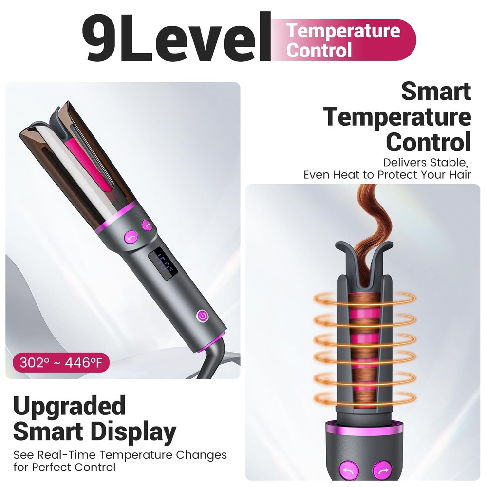 Negative Ion Automatic Rotating Curling Iron – Smart Tangle-Free, Dual Voltag...