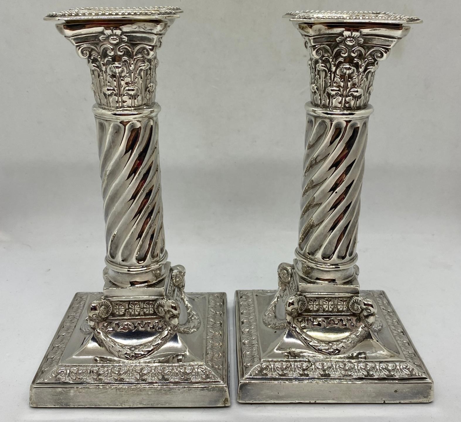 Jenkins & Timm Sterling Weighted Piano Candlesticks Sheffield 1896 Antique