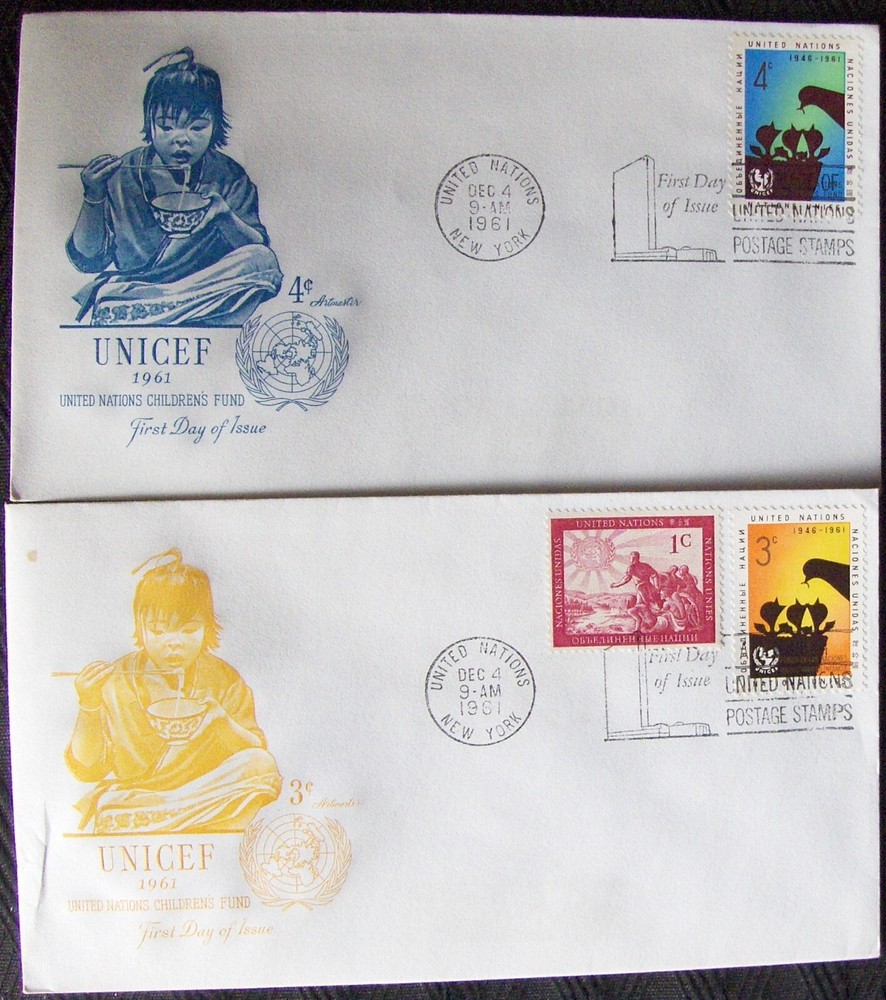 UN 2 different FDC CHILDREN'S FUND, NY 1961.