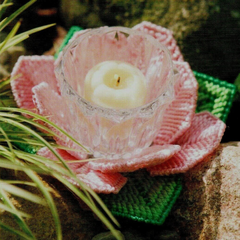 FLOWER VOTIVE CANDLE HOLDER HOME DECOR PLASTIC CANVAS PATTERN INSTRUCTIONS