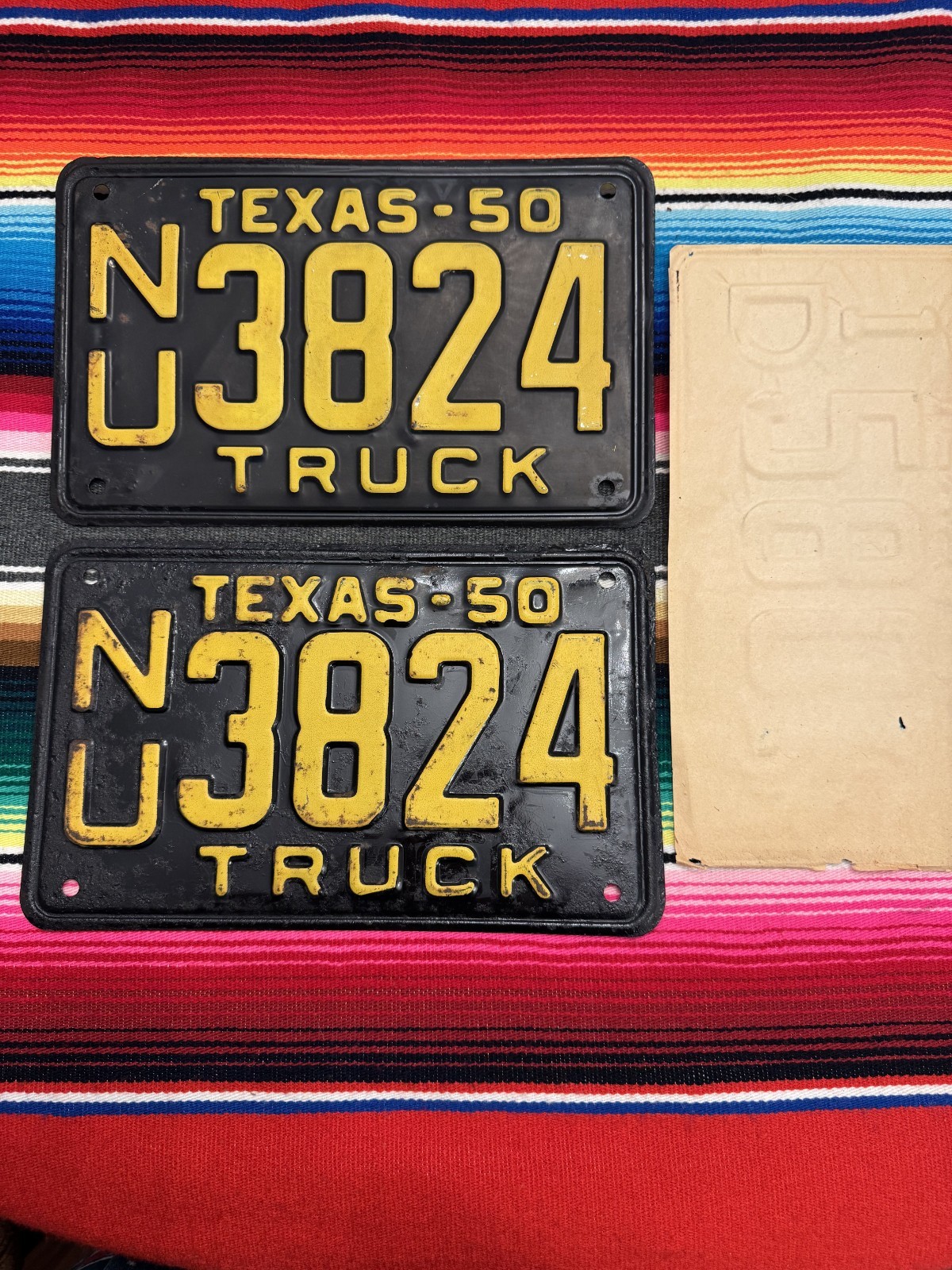1950       TEXAS   TRUCK   LICENSE          PLATES   NU3824