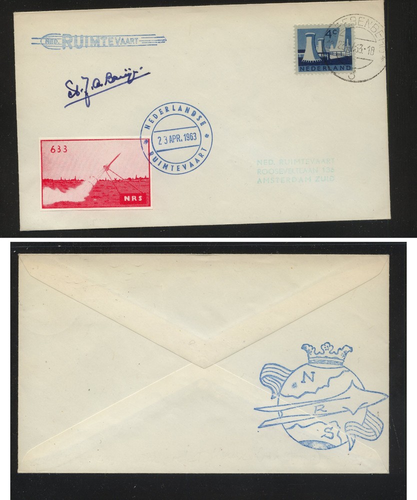 Netherlands   rocket  cover  with  label   signed           KL0414