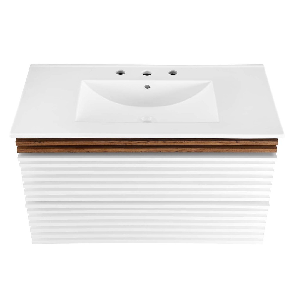 Modway Render 36" Wall-Mount Bathroom Vanity in White Walnut White
