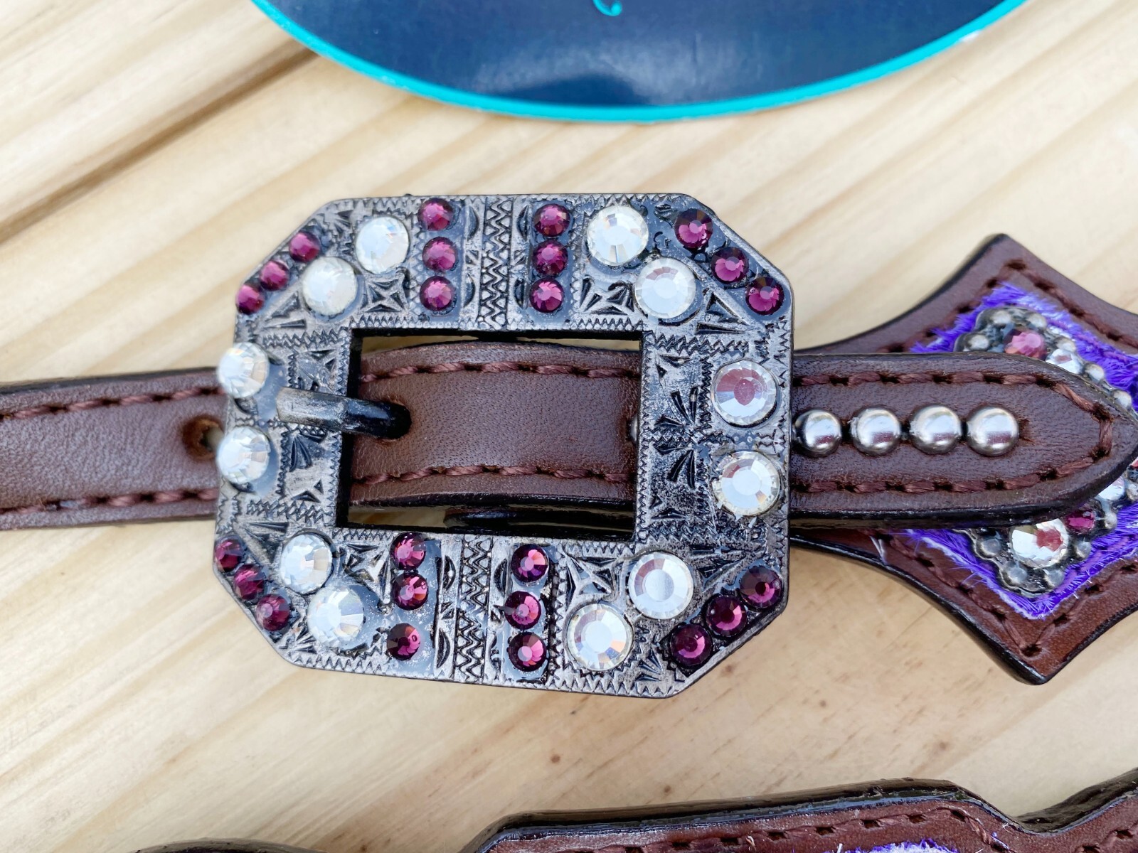 MOUSM Western Leather Headstall and Breast Collar Tack Set for Horses - Purple