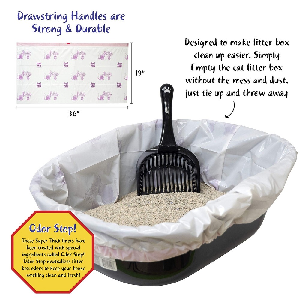 Jumbo Cat Litter Box Liners - 15 Thick, Durable, Scented Drawstring Bags