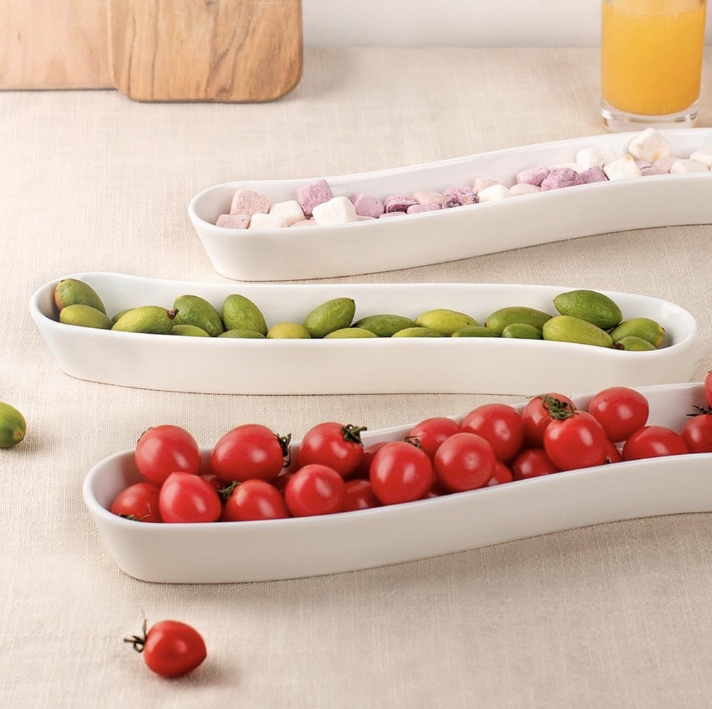 3-Pack Olive Plates-Versatile Ceramic Olive Tray for Snacks, Appetizers Platt...