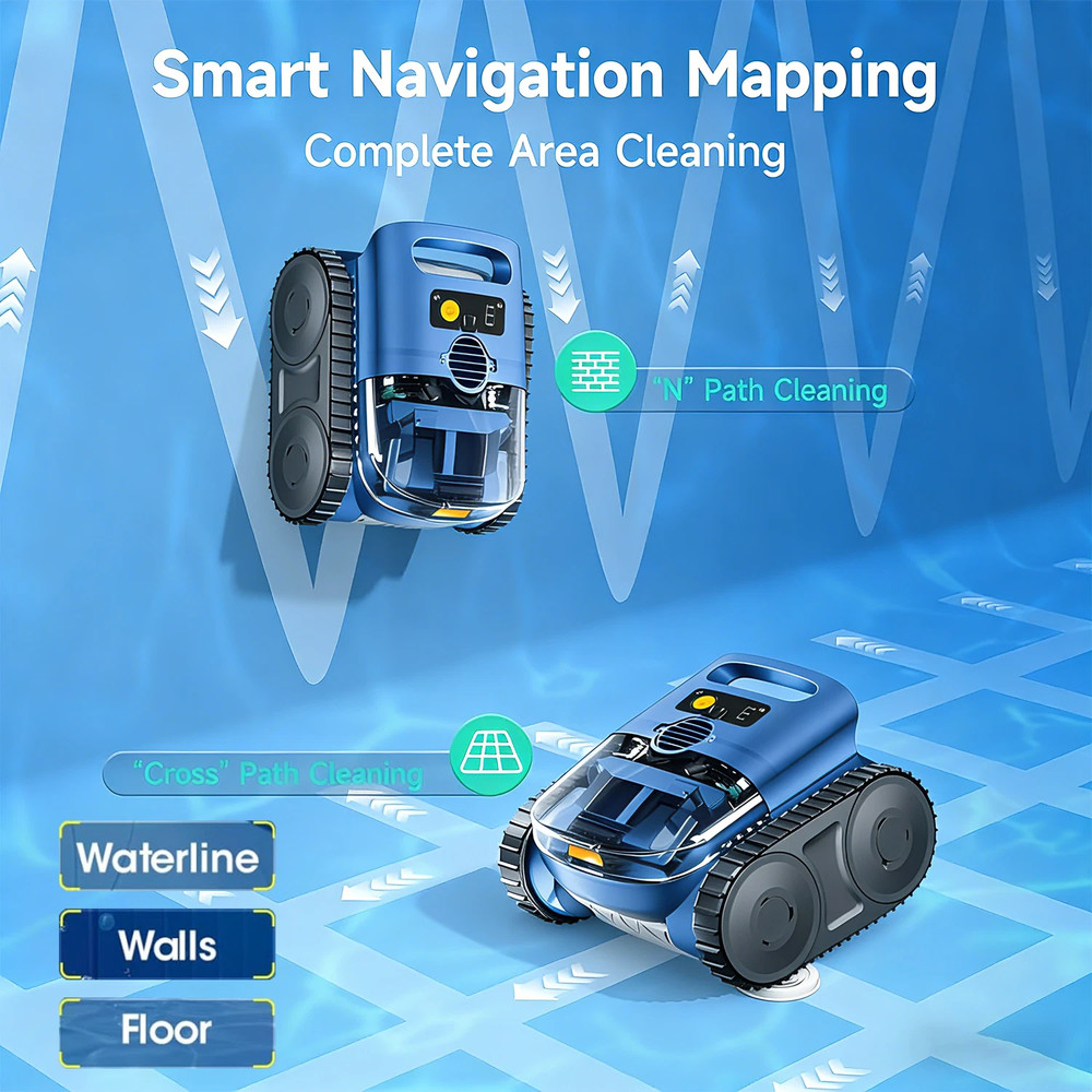 Robotic Pool Vacuum Cordless Pool Cleaner Robot Smart Navigation 4800GPH Suction