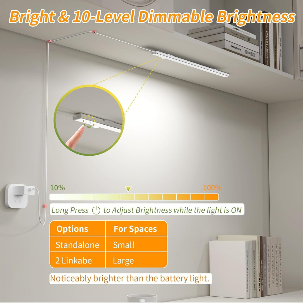 14" Slim USB Plug-In LED Motion Sensor Light Indoor, Bright & Dimmable under Cab