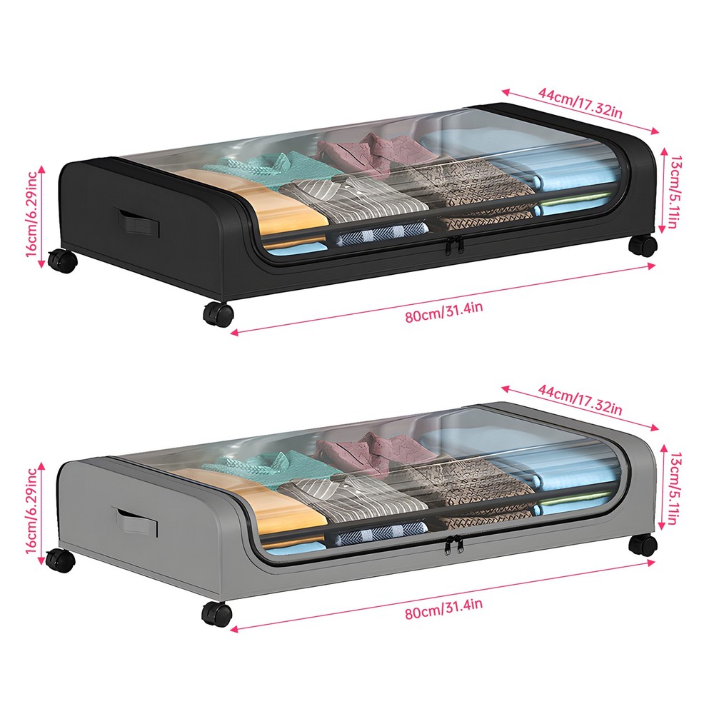 2 Pack Under Bed Storage Container With Lids And Wheels Multifunctional IQFD
