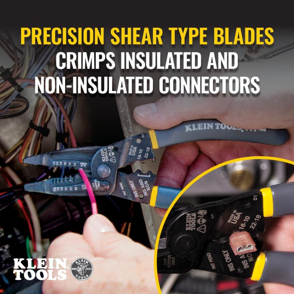 Klein Tools 1009 Multi Tool, Wire Stripper/Crimper/Wire Standard, Gray/Yellow