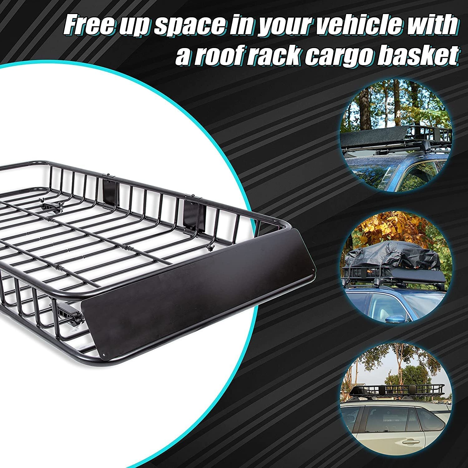 64" x 39" Universal Blcak Roof Rack Cargo Carrier Basket SUV Top Holder 250 LBS