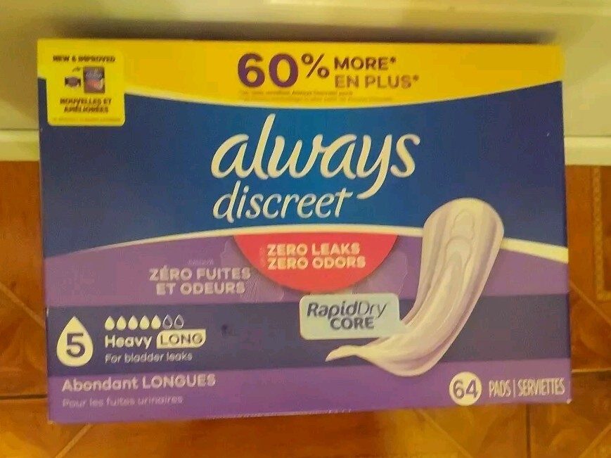 Always Discreet Incontinence Pads, Heavy Absorbency, Long Length 64Ct