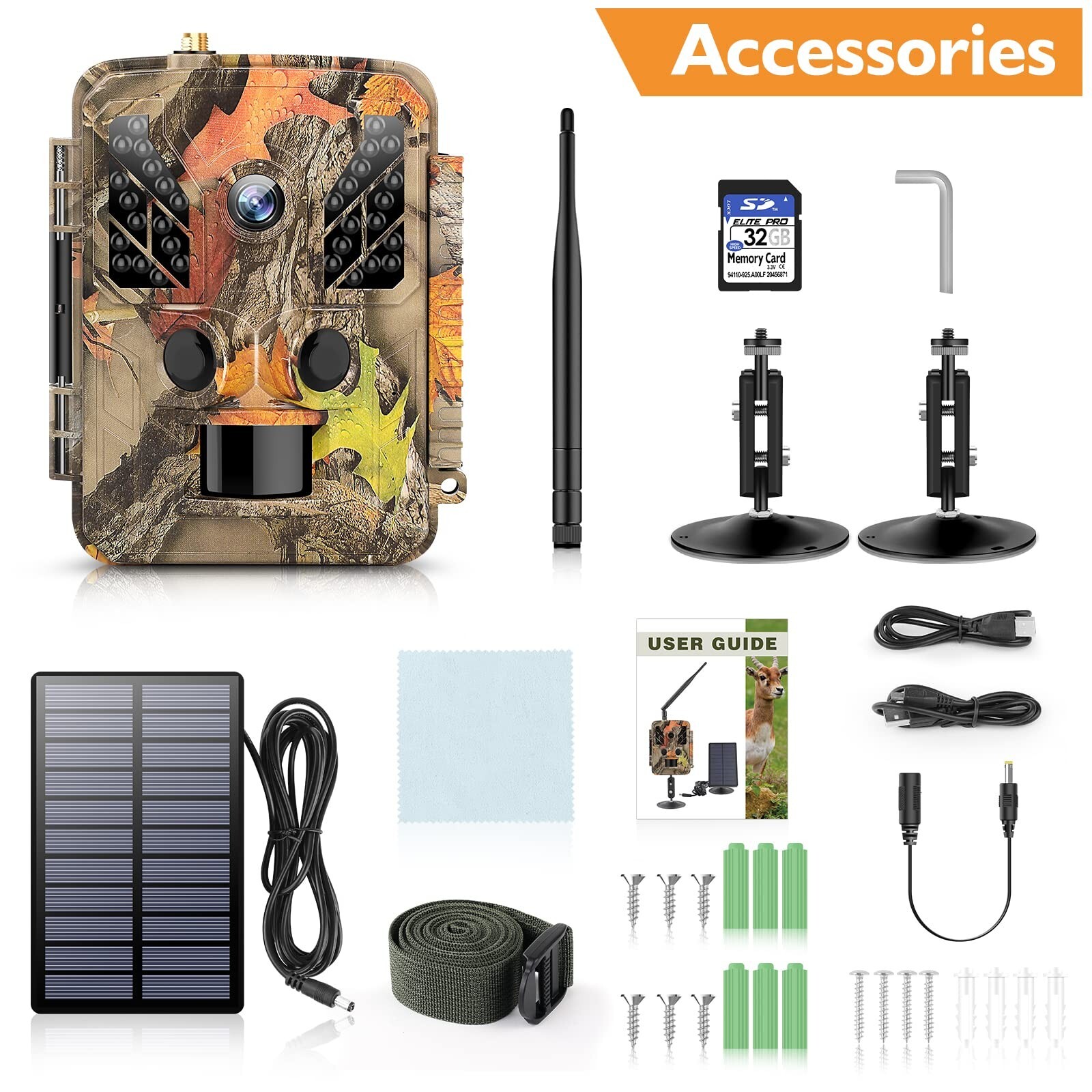 Solar Trail Camera WiFi 4K 36MP Wildlife Hunting Game Cam Nightvision Waterproof