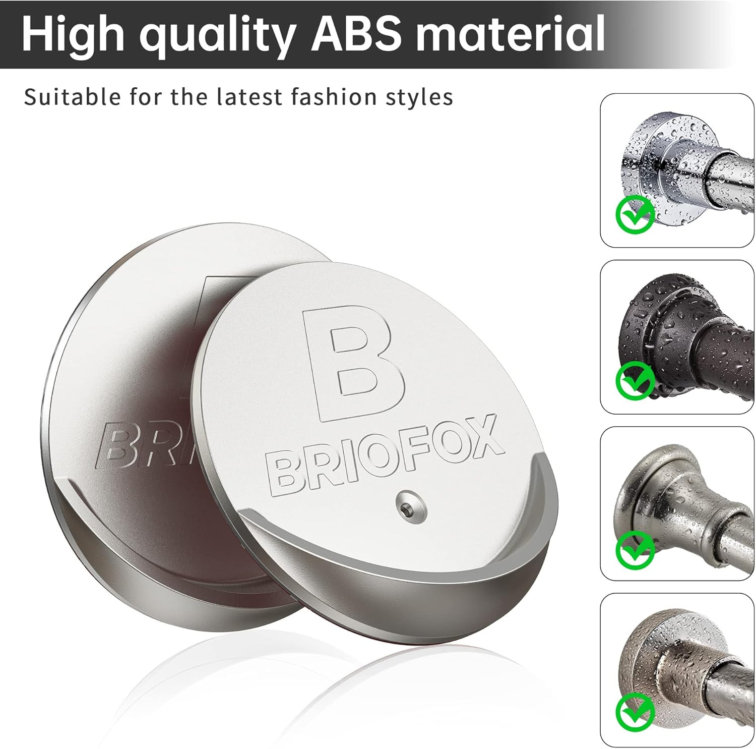 2 Pack Shower Curtain Rod Holder 3M Adhesive Waterproof 60 lbs, Nickel