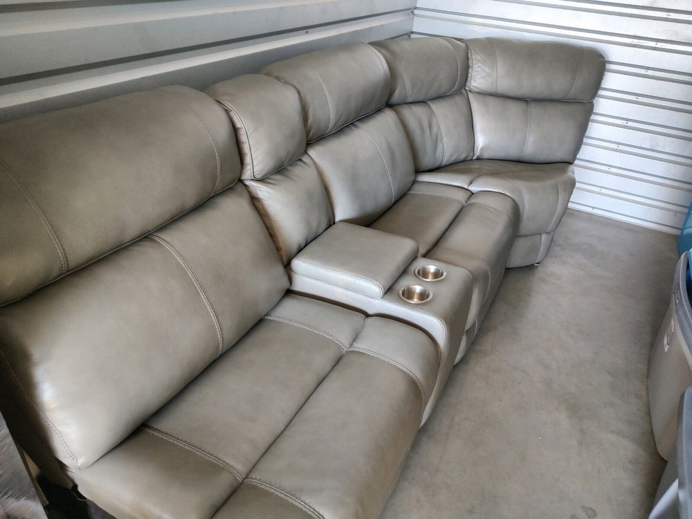 Five Piece Gray Leather Sectional
