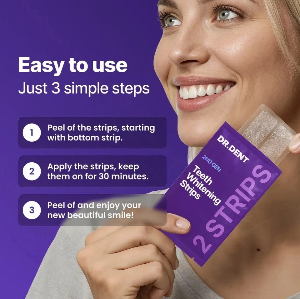 DR.DENT Purple Teeth Whitening Strips – Peroxide Free, 14 Count