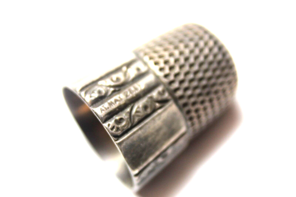 Late 1800's Simons Brothers Sterling Silver Thimble w/ Dated Monogram Panel