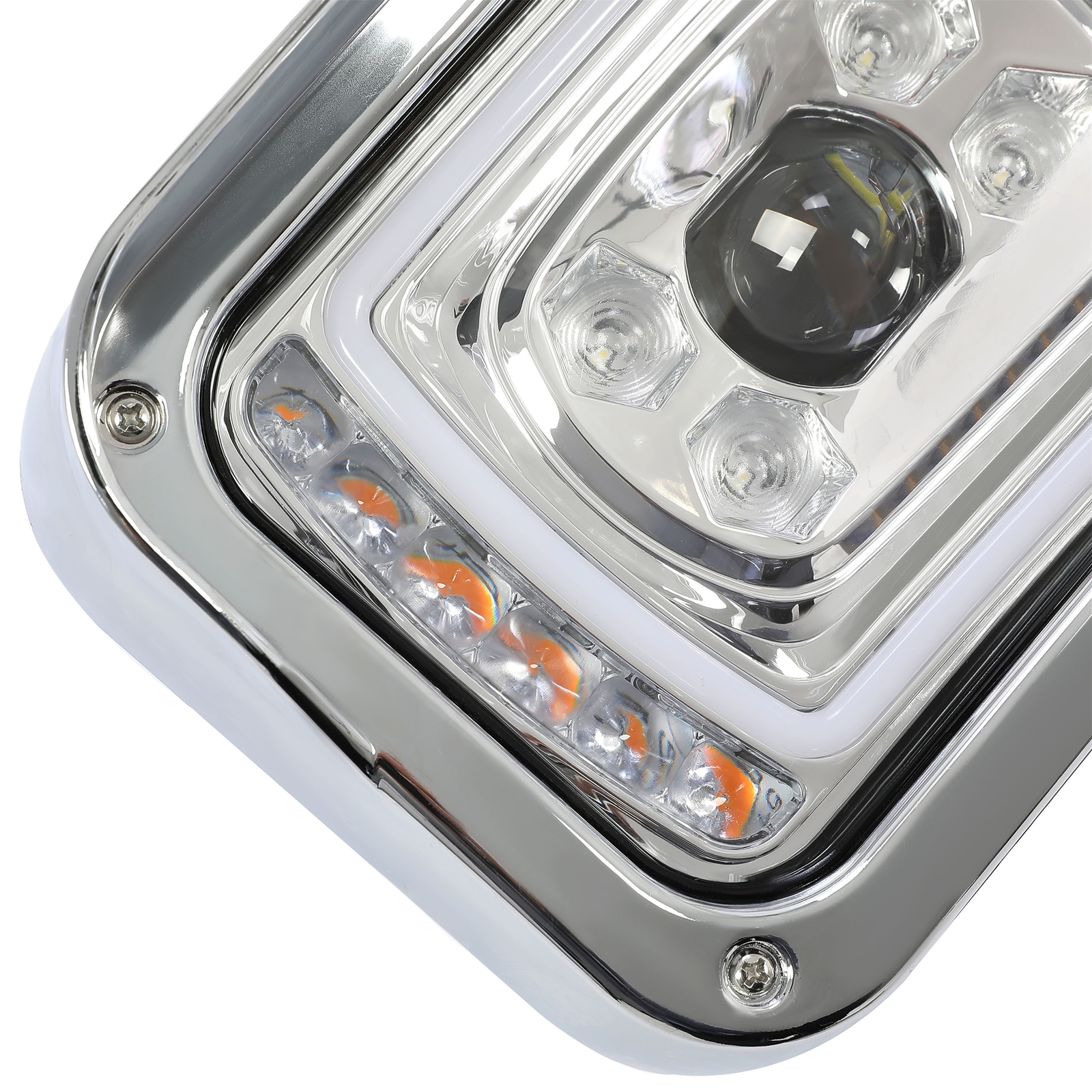 LED Signal Chrome Projector Headlights w/Mounting Arms For Peterbilt 359 379 389