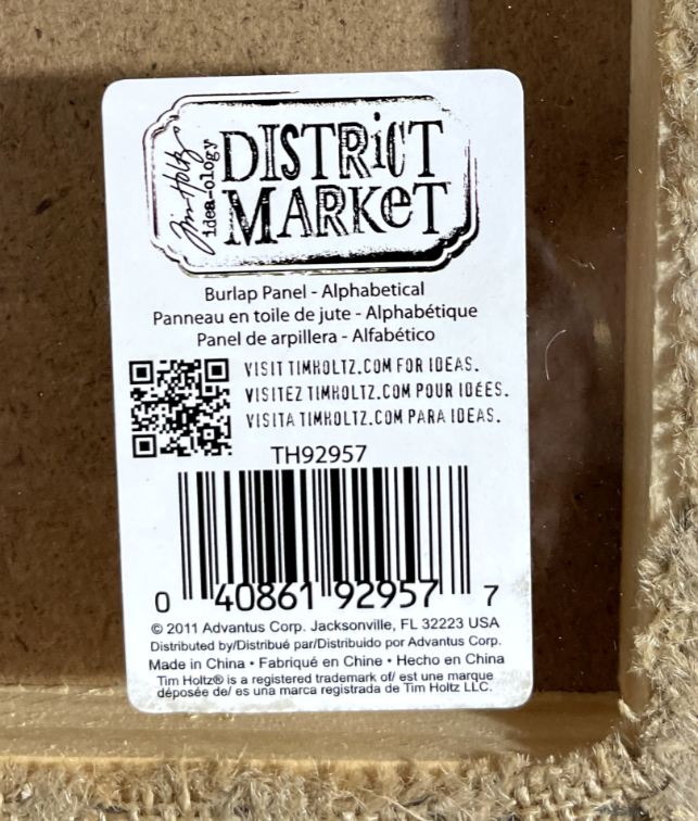 Tim Holtz - District Market Canvas/Burlap Panel Wall Hanging - Alphabetical