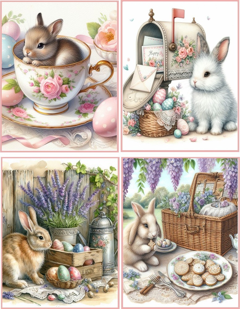 8 Assorted bunny rabbit easter shabby chic glossy folded card pink envelopes