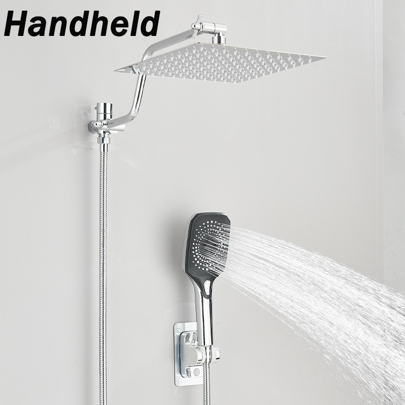 Chrome 8"High Pressure Rain Shower Head with Handheld Spray Combo Adjustable Arm