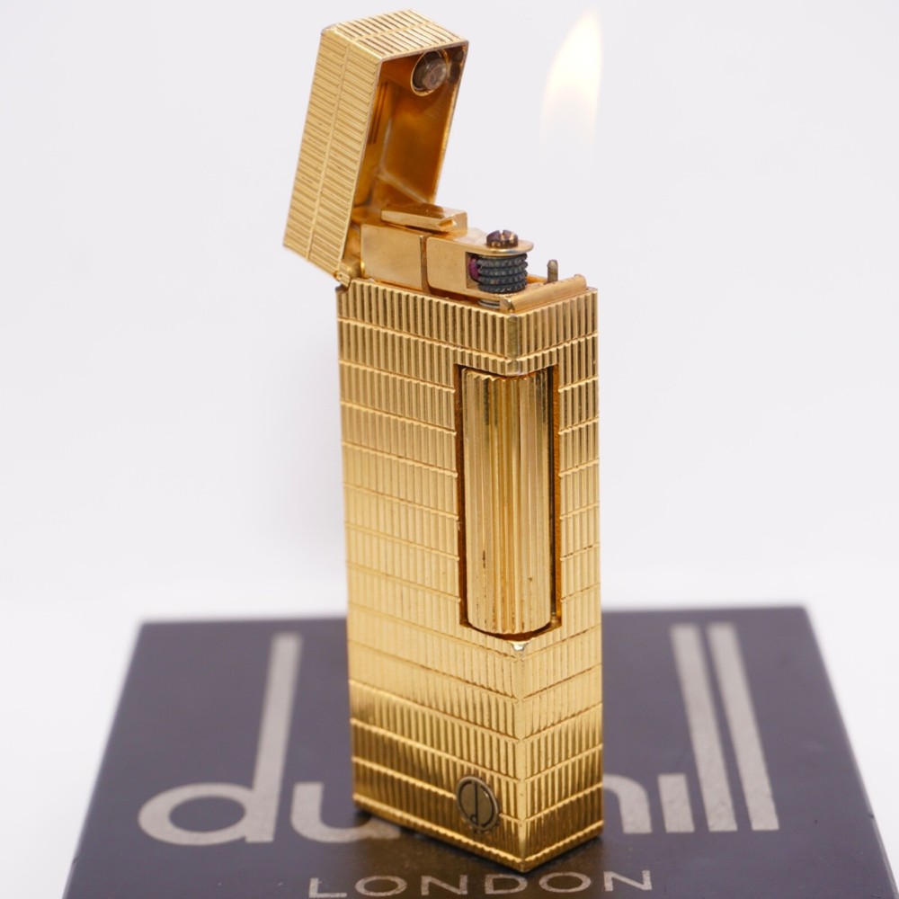 Dunhill Lighter Gold Windowpane Pattern _Ultrasonically Cleaned_Working