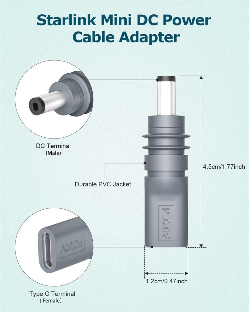 2PCS Starlink Mini USB C to DC Power Adapter - Convenient Power Solution