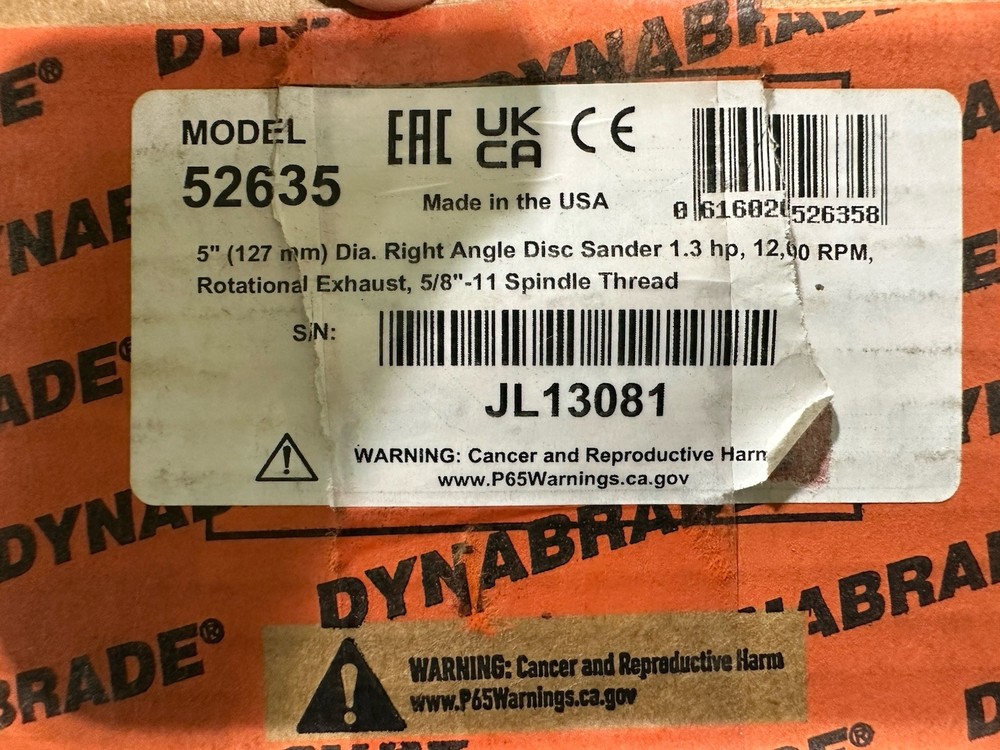 Dynabrade 52635 5" (125 mm) Dia. Pneumatic Right Angle Disc Sander