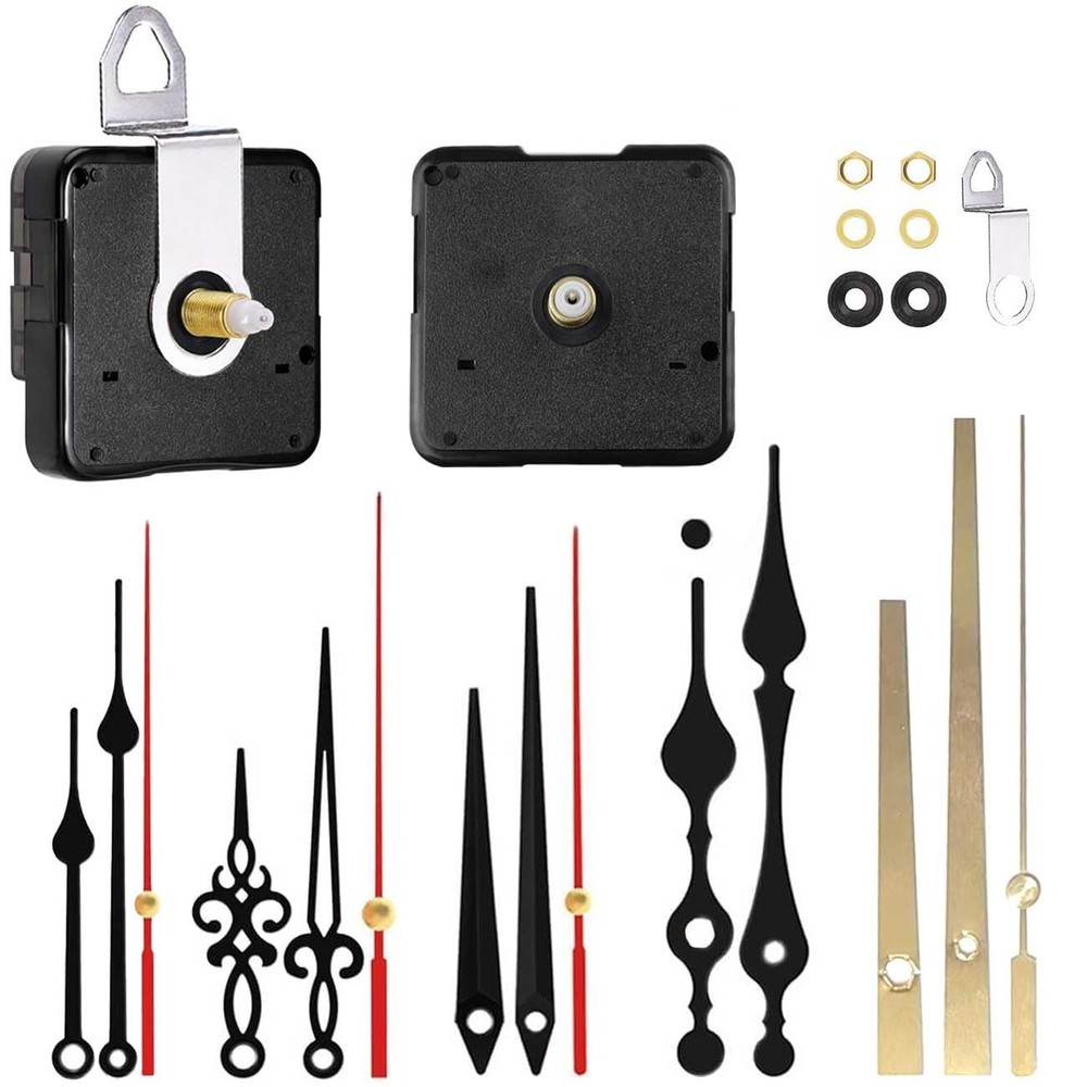 StFlyBro 2-Pack Silent Sweep Quartz Clock Movements with 5 Versatile Black