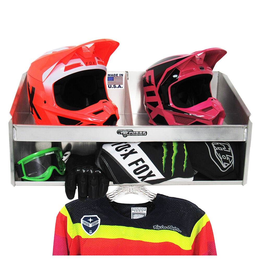 Pit Posse Trailer Cabinet Helmet Bay Double Mount with Shelf- Made in USA