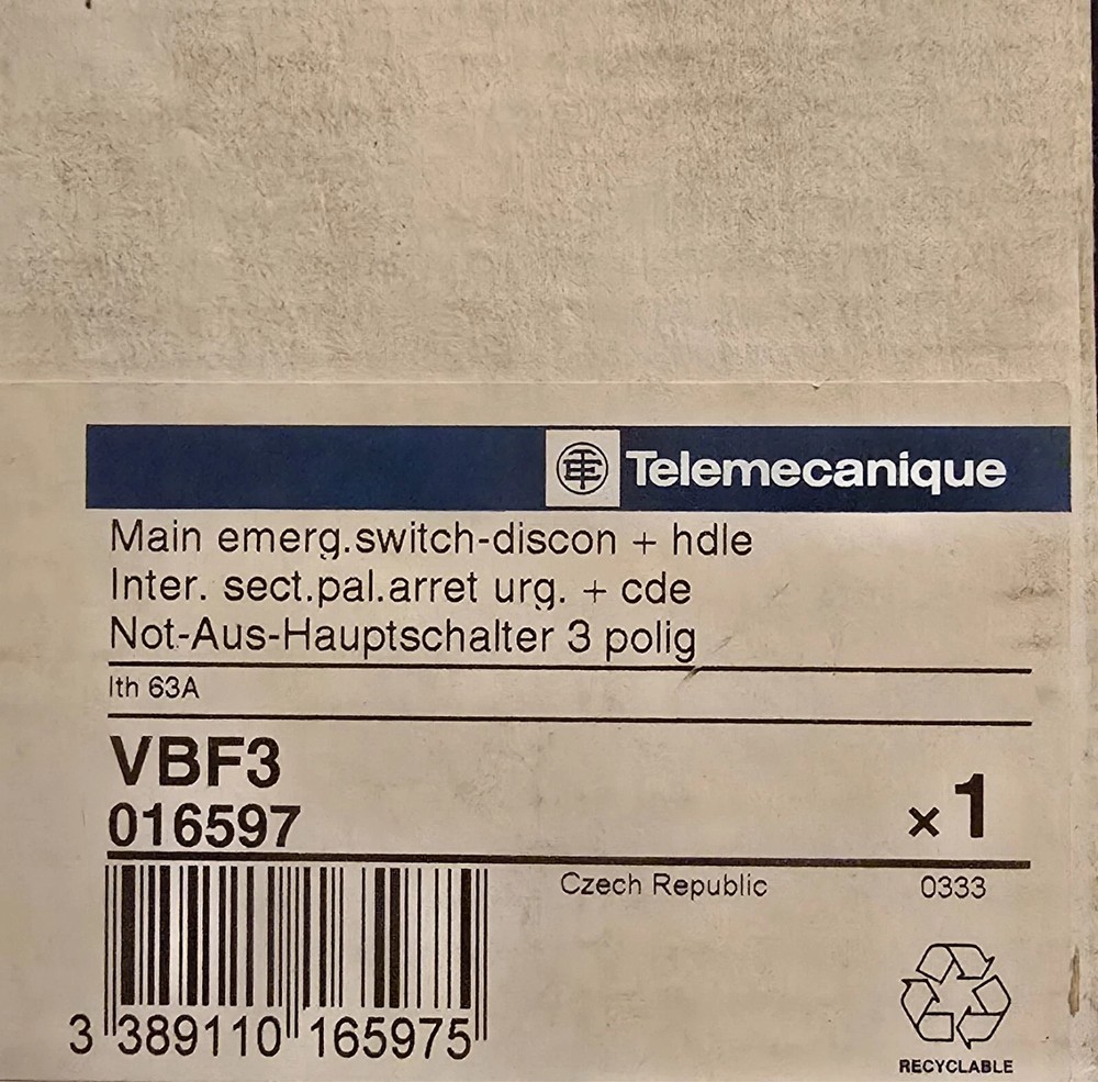 Telemecanique VBF3 Disconnect Switch -Missing Plastic Knob