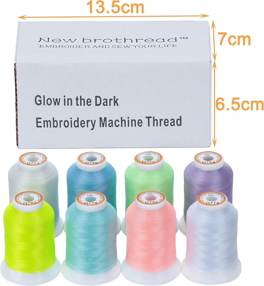 Glow Embroidery Thread – 8 Colors 500M Spools