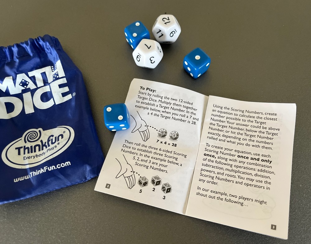 Thinkfun Math Dice with Instruction Booklets & Bag Educational & Fun learning