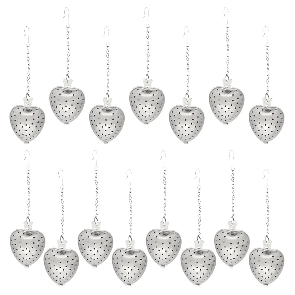 15 Pcs Heart Shape Loose Leaf Tea Infuser w/ Extended Chain Hook for Cup Bottle