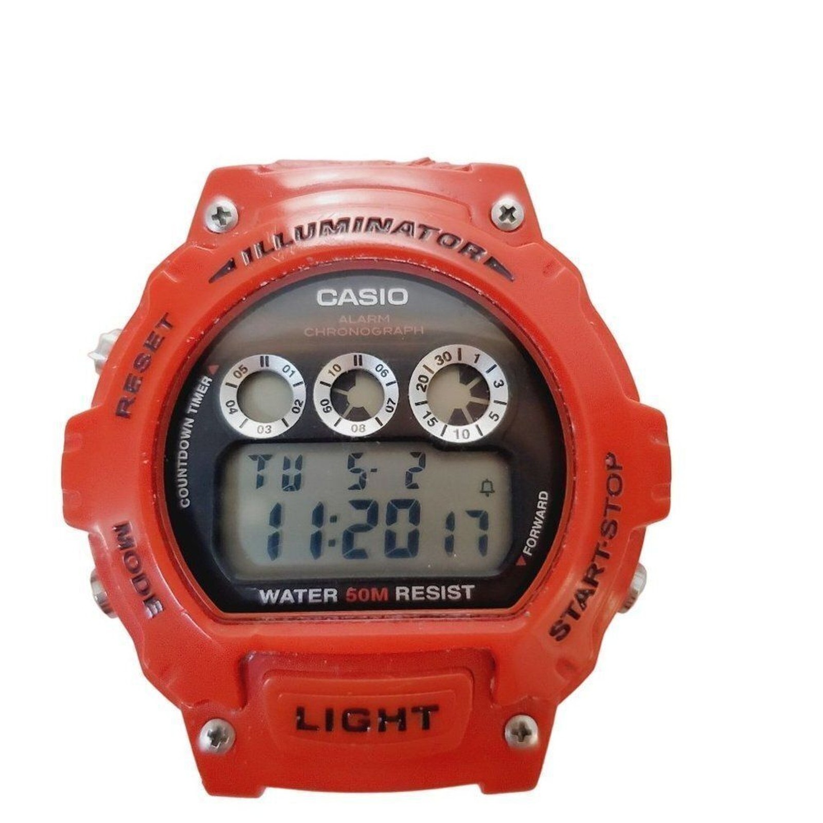 Casio Illuminator 3225 W-214HC Mens Digital Watch Red For Parts USE