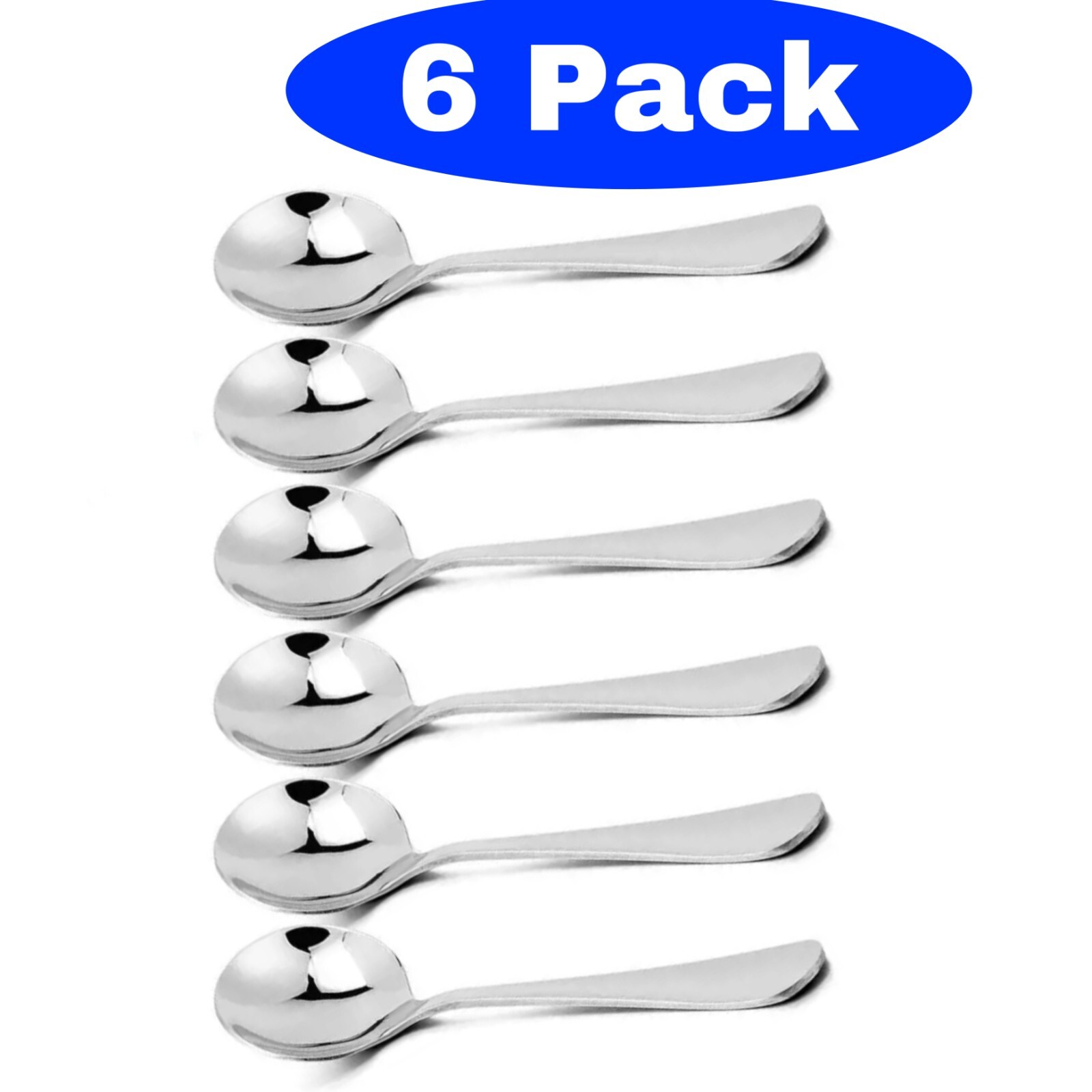 6- Pack Soup Spoons Round Stainless Steel Bouillon Spoon
