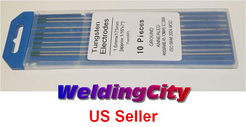 WeldingCity® 10-pk TIG Welding Tungsten Electrode Pure (Green) 1/16" x 7" | USA