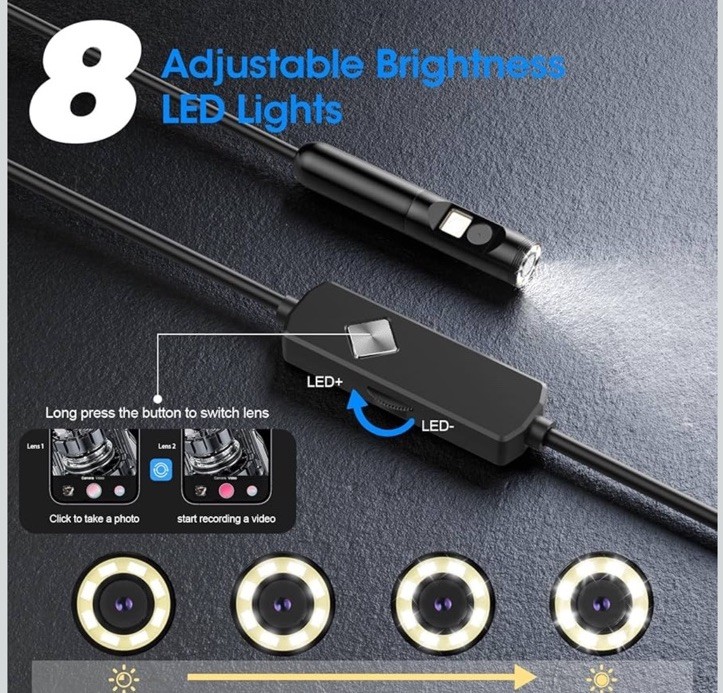 Endoscope & Light, 1920P HD Borescope with 8 Adjustable LED Lights, 16.4FT...