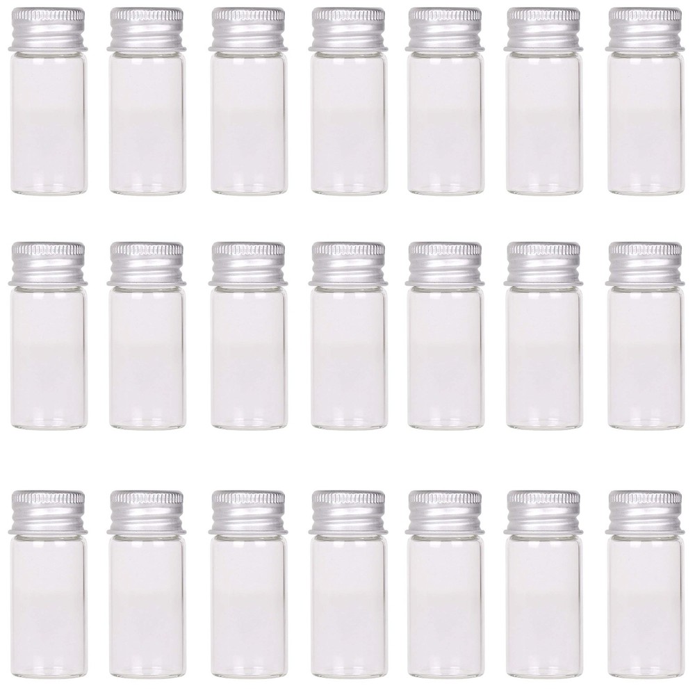 MaxMau 24 Sets 10ml Glass Vials Small Bottles Mini Tiny Jars with Clear