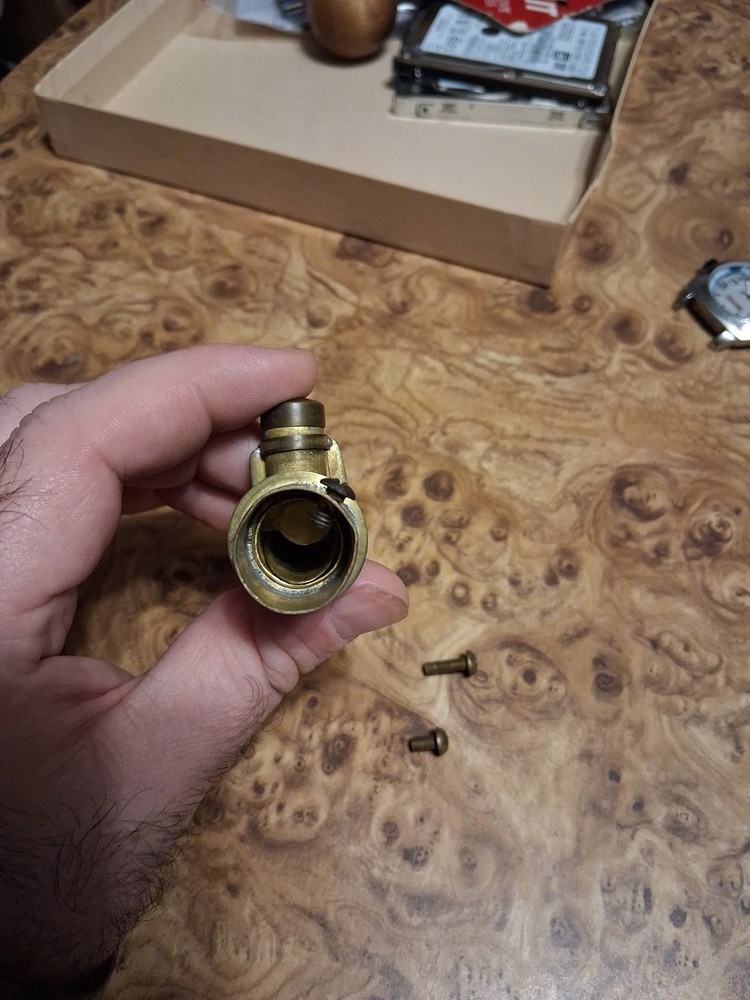 RARE SOLID BRASS BLACK POWDER FLASK SPOUT MUZZLELOADING ANTIQUE? EXTRA SCREWS