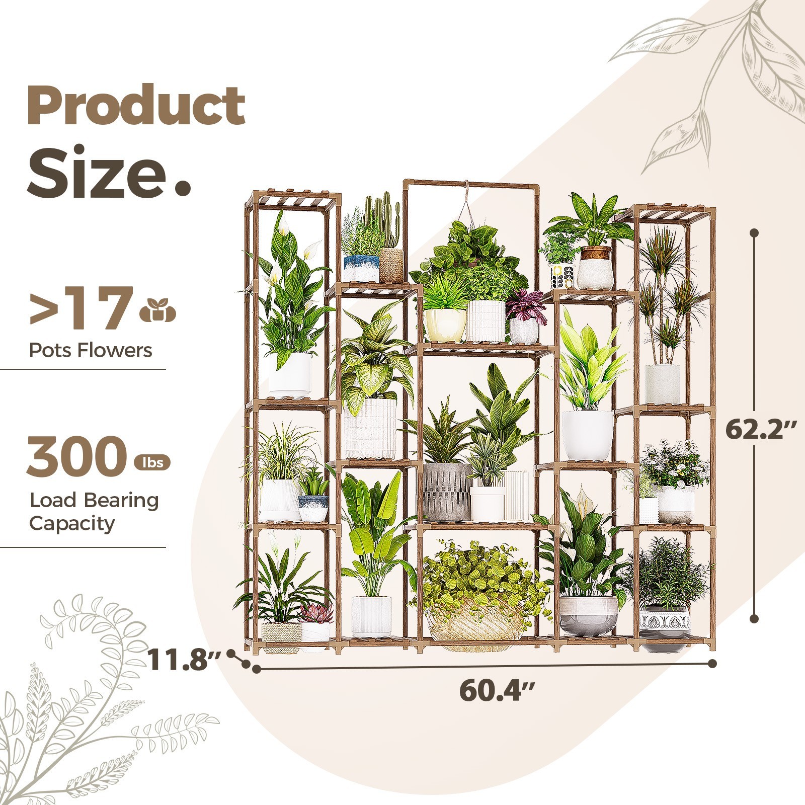 Bamworld Plant Shelf Indoor Hanging Plant Stand Large Flower Holder Wood Stand