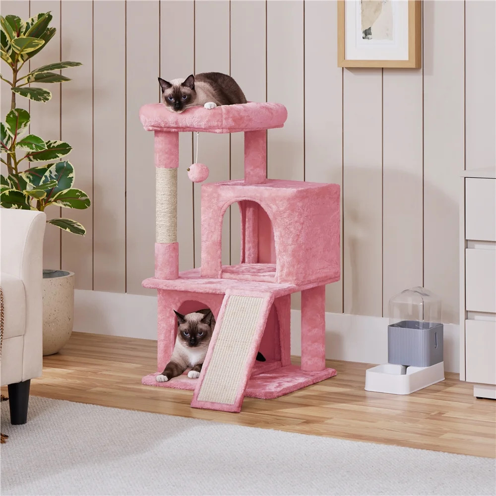 Pink Cat Tree 36 Inch Multi Level Condo Scratching Post Tower Durable Interactiv