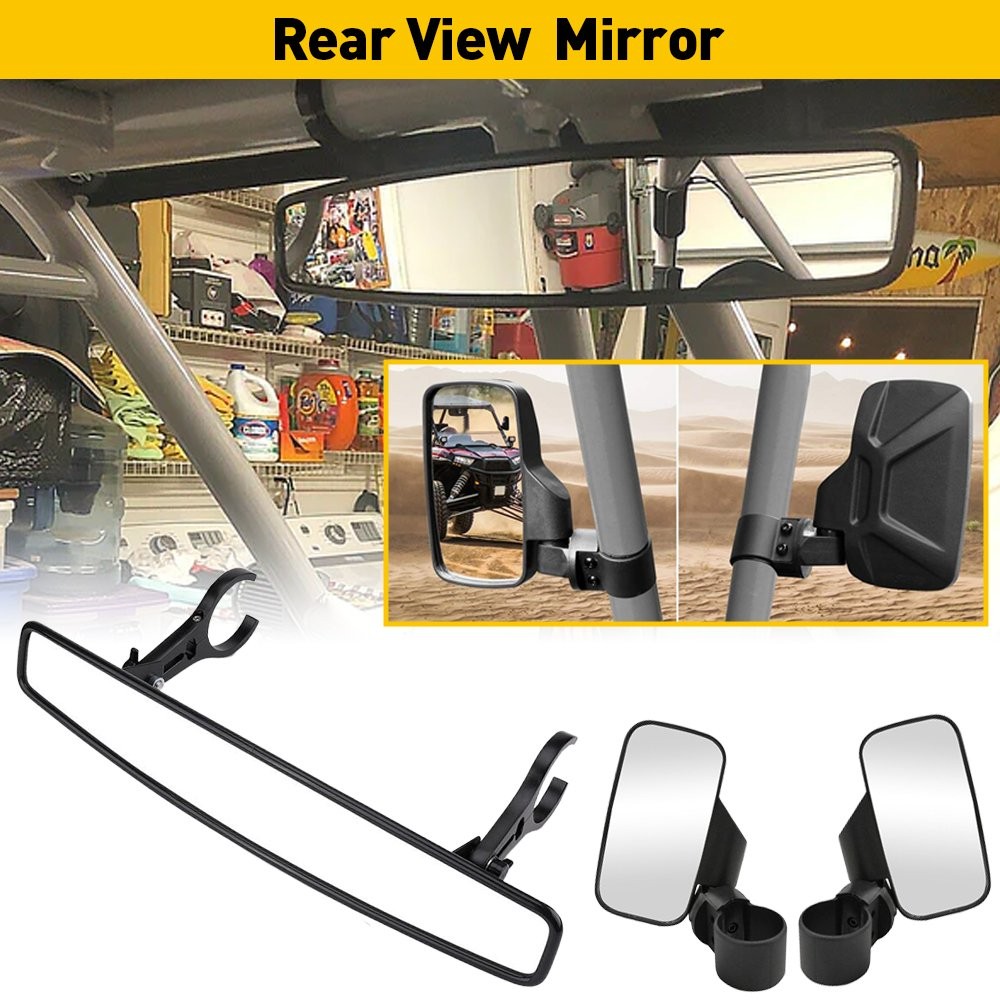 Universal UTV View Rear Mirror Side Center + Mirror Set Adjustable 1.75"-2"