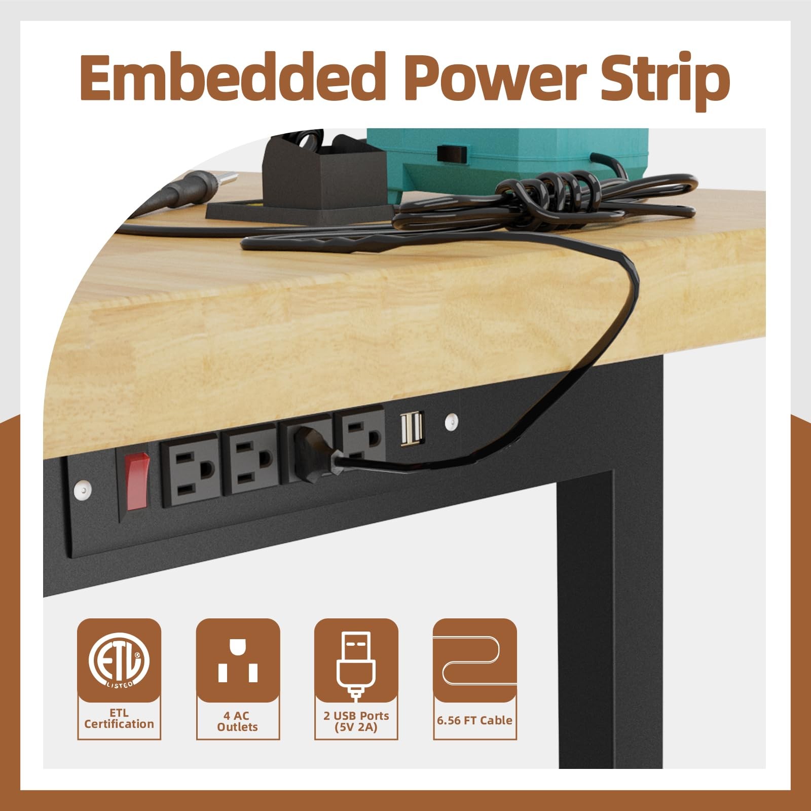 60'' Adjustable Workbench Solid Wood Work Bench Table with Wheels