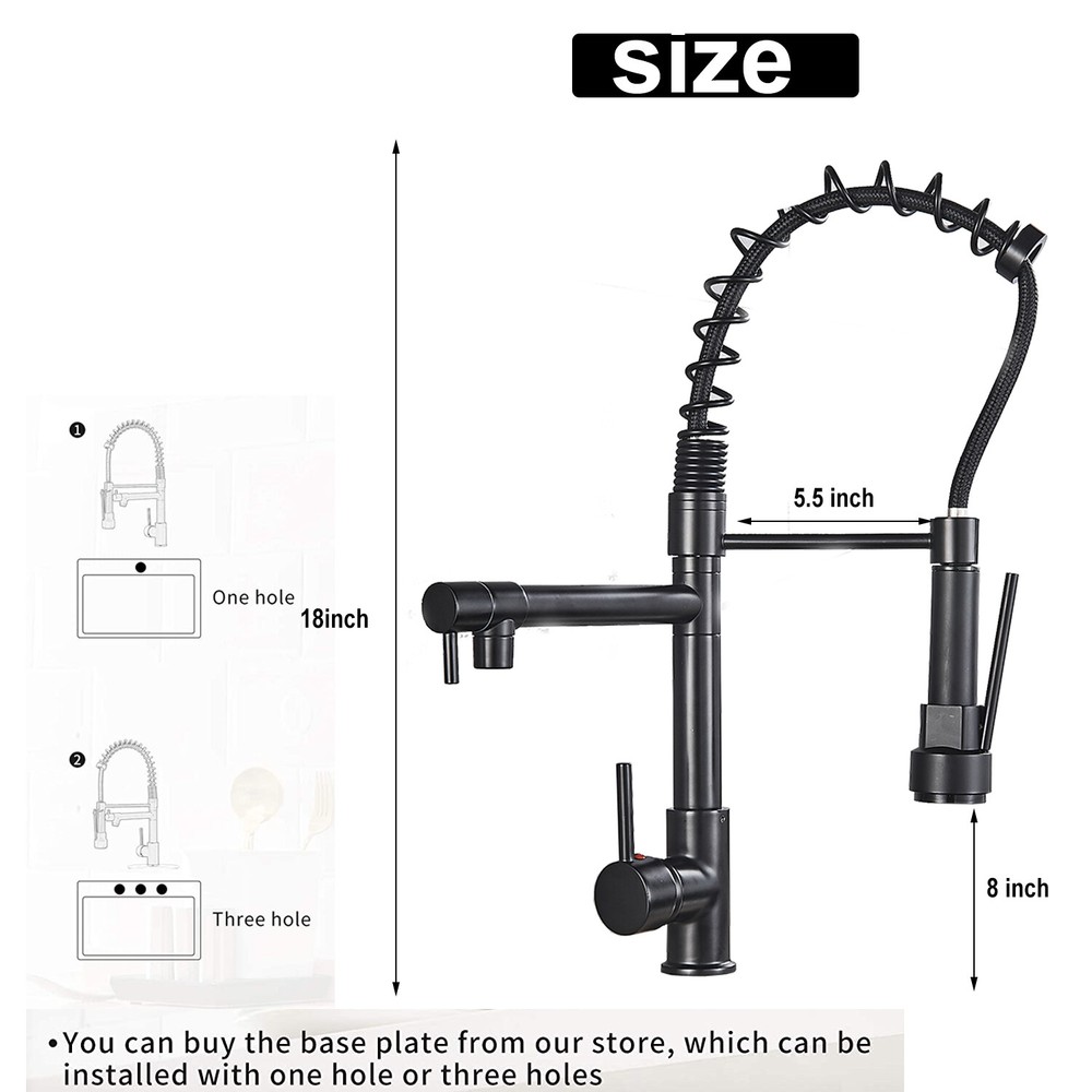 Matte Black Kitchen Sink Faucet Spring Pull Down Sprayer Mixer Tap Deck Mounted