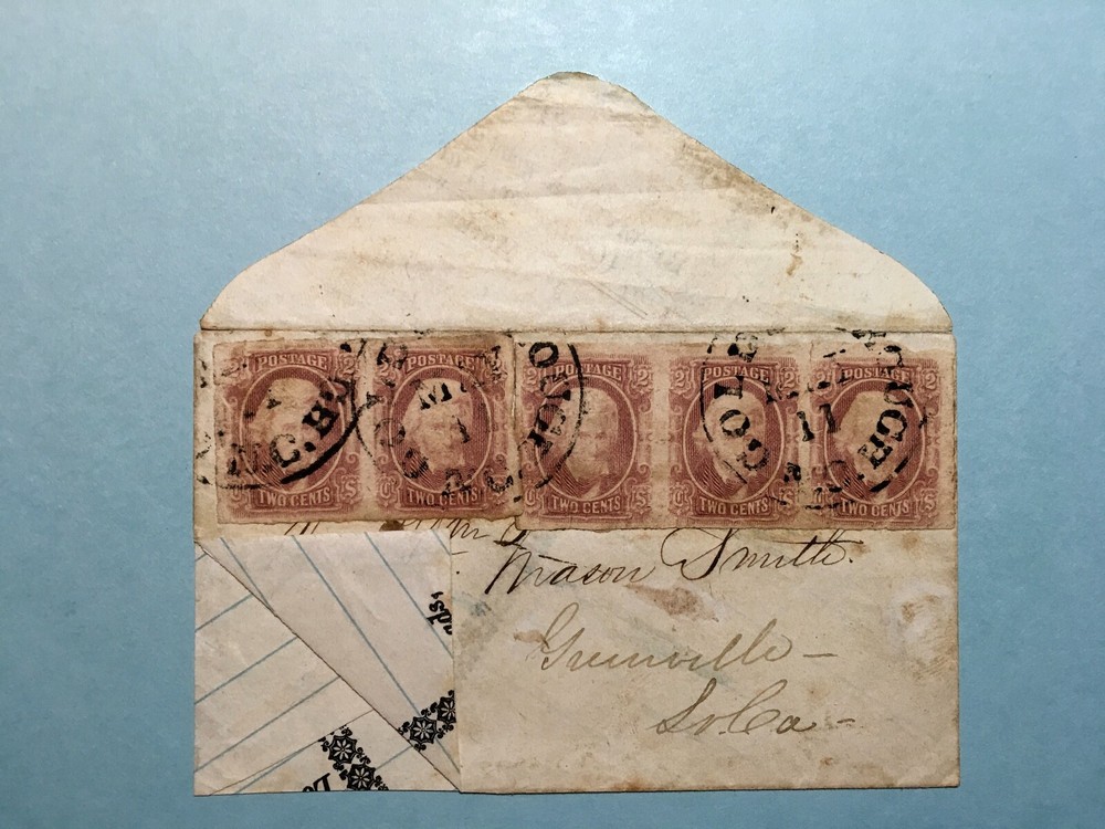 PRICE DROP!  CSA Adversity Cover, 5 x 2-Cent Jackson tied, Goldsboro, NC